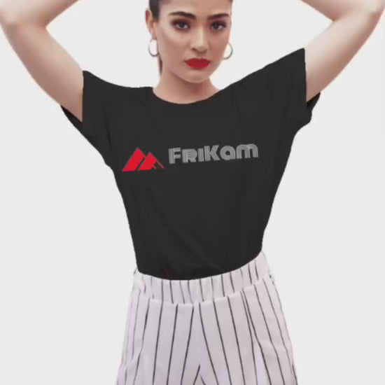 Model Wearing Black Frikam T-Shirt With Red Logo – Urban Streetwear UK
