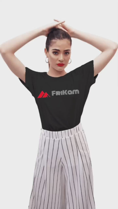 Model Wearing Black Frikam T-Shirt With Red Logo – Urban Streetwear UK